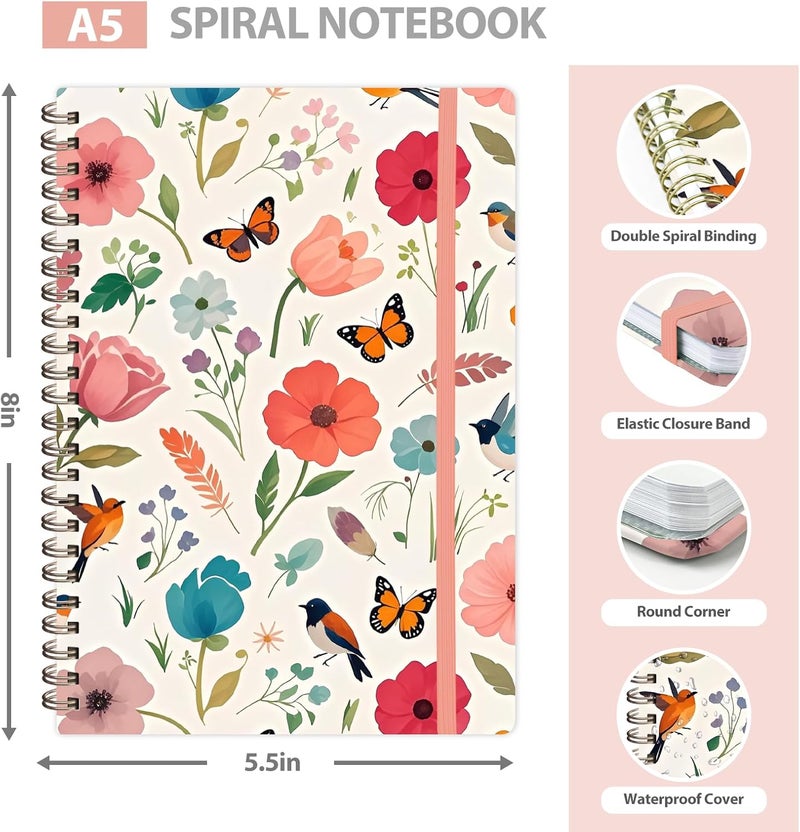VALOME Journaling Notebooks, A5 Lined Spiral Notebook for Women & Men, 146 Pages College Ruled Hardcover Note Book for Work, Note Taking, Journaling, School, Writing (Flower-A) - Image 2